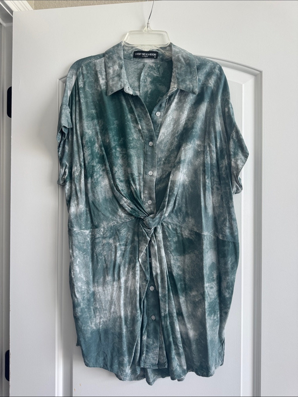 Tie-Front Tunic Shirt in Teal Tie-Dye - Shop New York